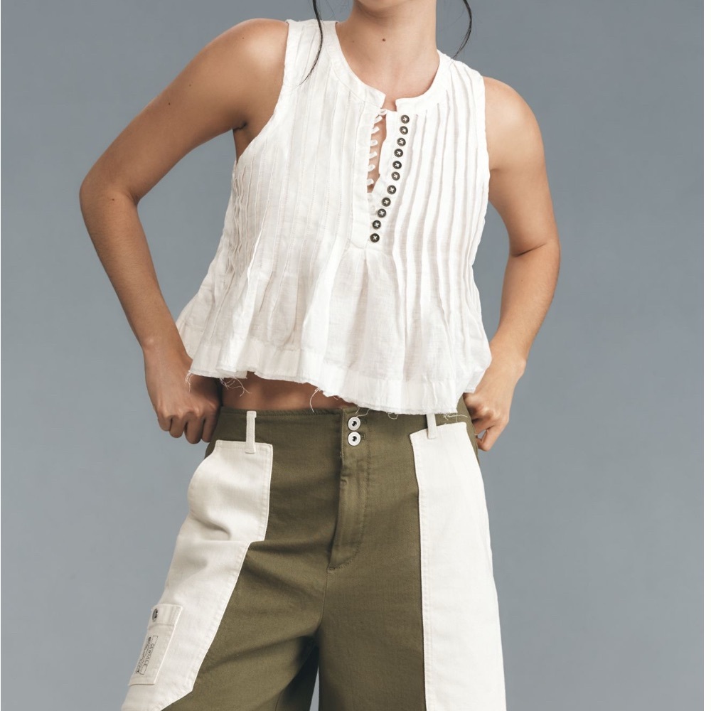 Anthropologie Maeve Colorblock Utility Wading Baked Olive Shorts Size 34